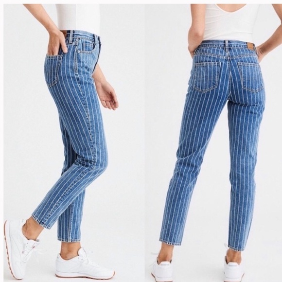 American Eagle Retro High Waisted Mom Jean Striped 00 - Picture 1 of 5